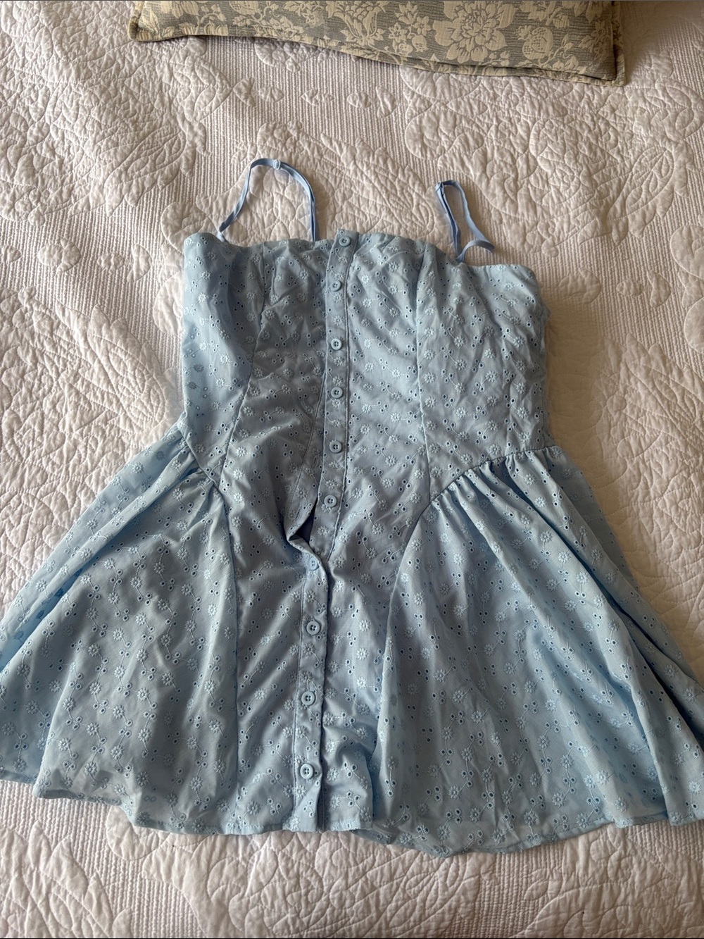 Light Blue Eyelet Button-Front Girls' Skirted Bottoms